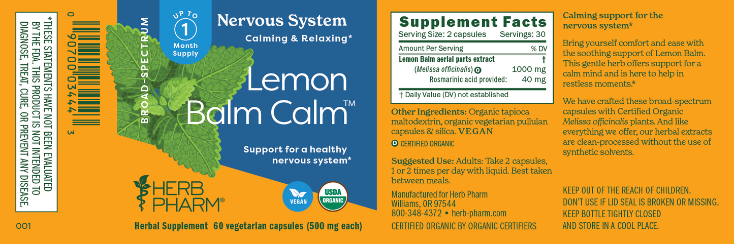 Lemon Balm Calm Capsules Label