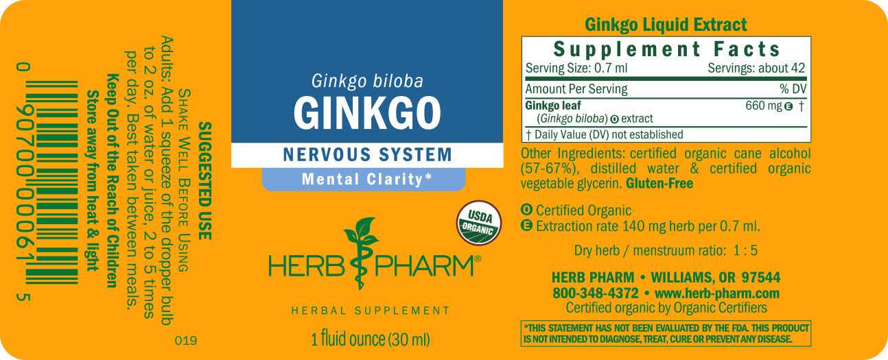 Ginkgo Liquid Herbal Extract | Herb Pharm Ginkgo Liquid Herbal Extract | Herb Pharm