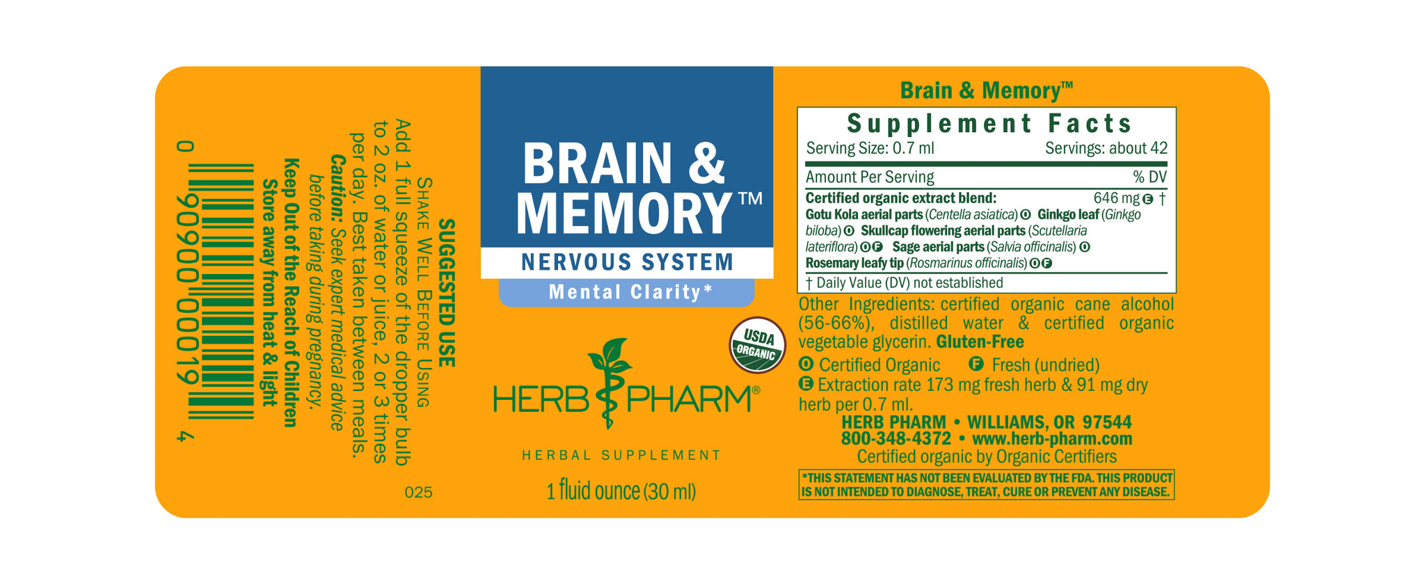 Brain Extract Label Brain & Memory™ Liquid Herbal Extract | Herb Pharm